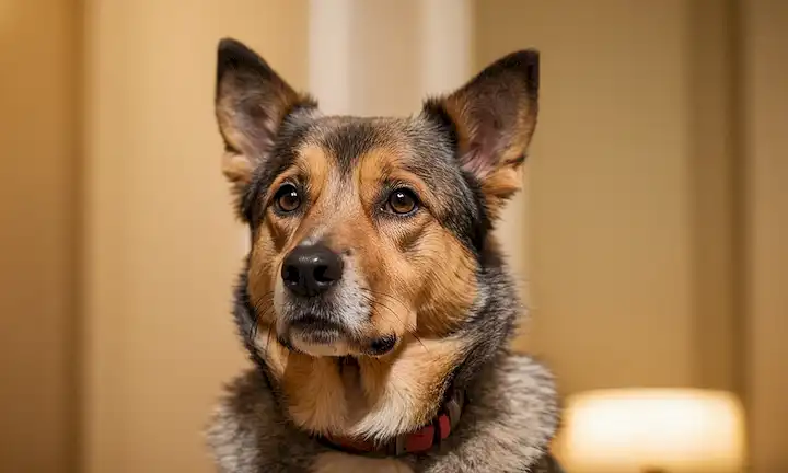 una foto de un perro senior con piel gris