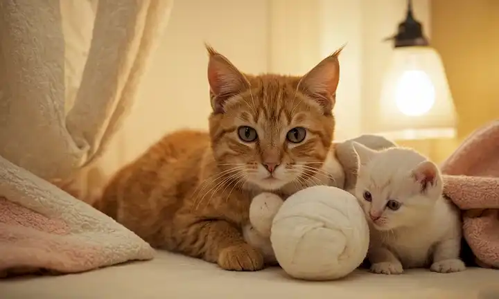 Una cálida y acogedora escena con un gato mama