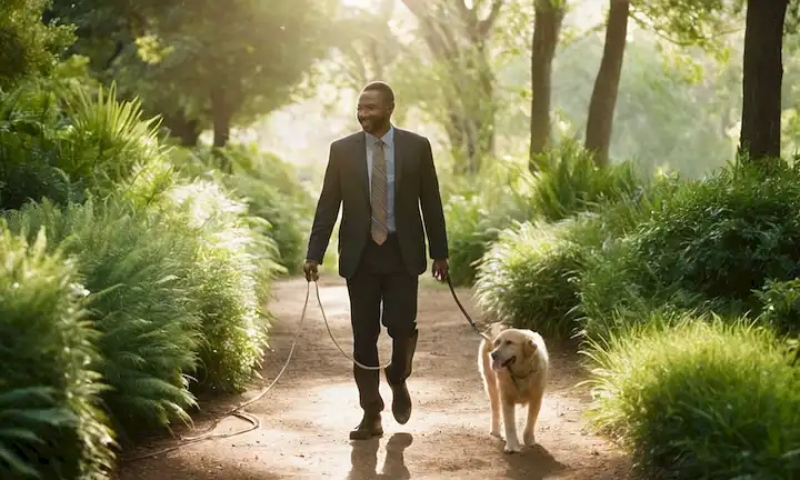 Un paisaje sereno con un pastor caminando tranquilamente
