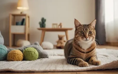 Una habitación cálida y acogedora con un gato suave acostado en una manta suave