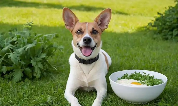 Un perro alegre y saludable sentado en un campo verde