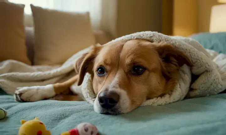 Un perro suave tumbado en una cama cómoda