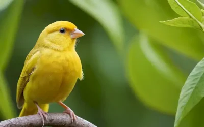 Un pájaro canario amarillo brillante con plumas vibrantes en un fondo blanco
