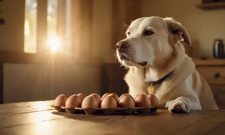Feliz perro sano con huevos