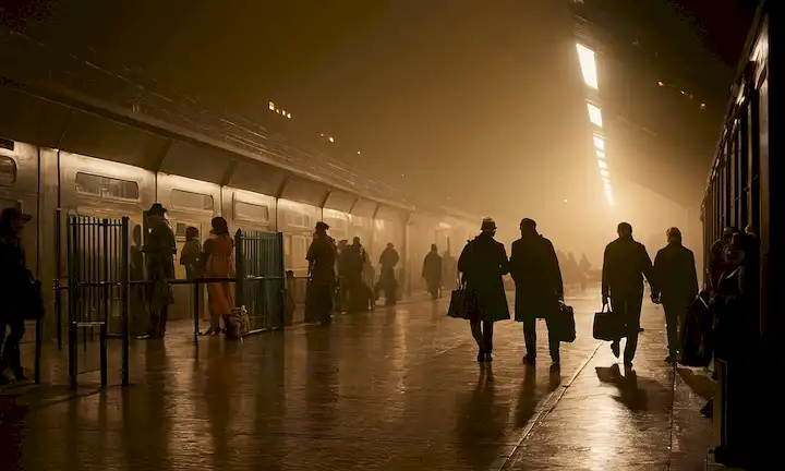 una estación de tren oscura y diminuta