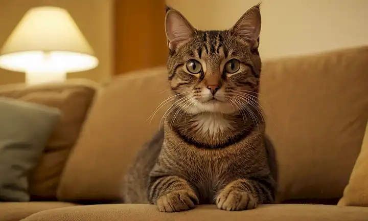 Un gato sentado en un sofá