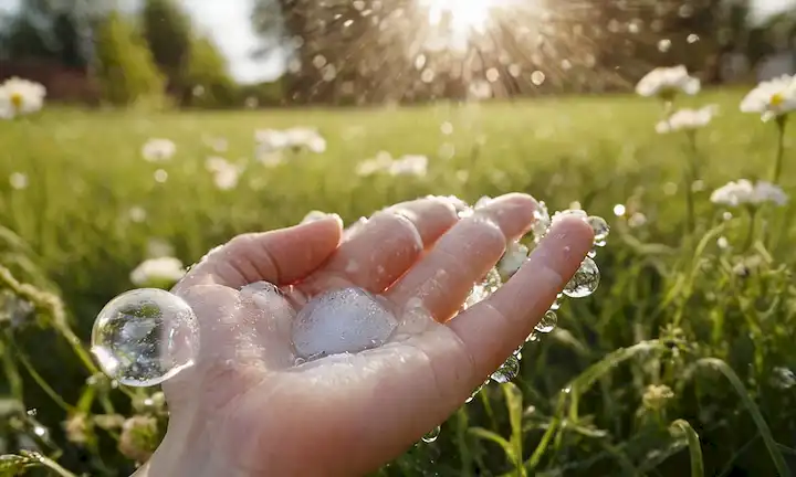 Un disparo de cerca de una pata de perros, con rebanadas de jabón y gotas de agua brillando en su piel, con un fondo borroso de un espacio al aire libre soleado, con exuberante hierba verde y flores coloridas