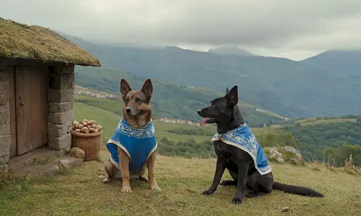 2 perros azules sentados en una ladera