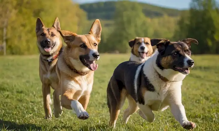 4 perros en diferentes ambientes