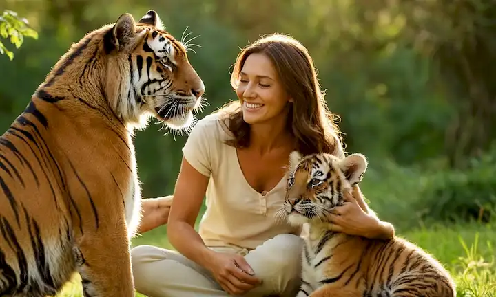 3 tigres jugando con una madre joven