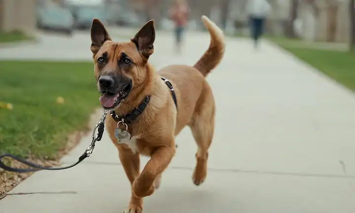 Un perro de aspecto preocupado huyendo de su dueño