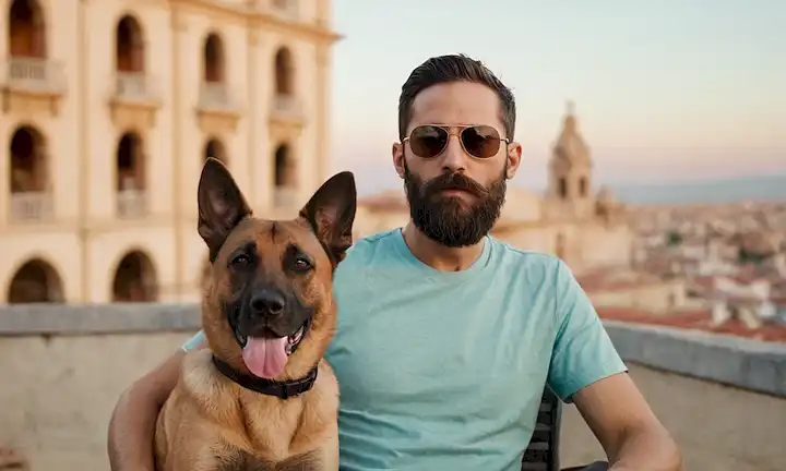 Una cara humana con barba y bigote distintivos
