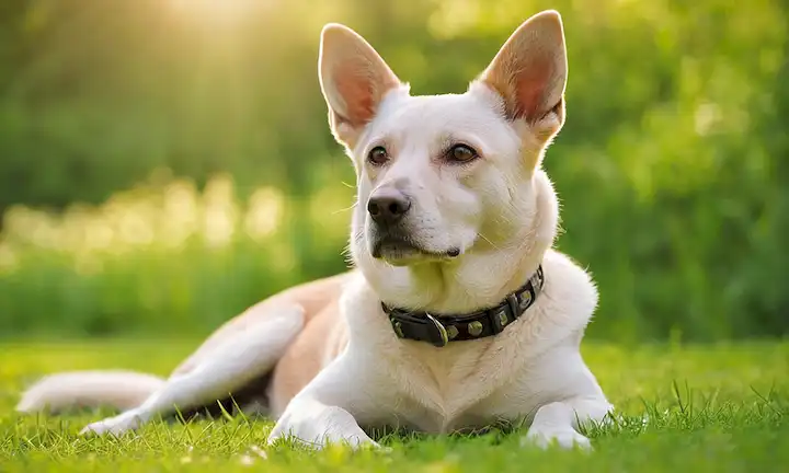 un perro acostado en hierba