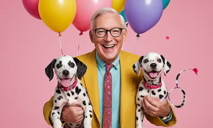 Una ilustración lúdica y colorida de Tom Peters como persona con una gran sonrisa