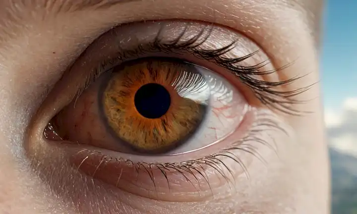ilustración 3D de un ojo de gatos con inflamación, enrojecimiento e hinchazón, rodeado de nubes o partículas para representar patógenos causantes de enfermedades, con toques de leucemia y organismos de toxoplasmosis acechando en el fondo, pruebas sutiles de laboratorio o herramientas médicas cercanas para simbolizar diagnóstico y tratamiento
